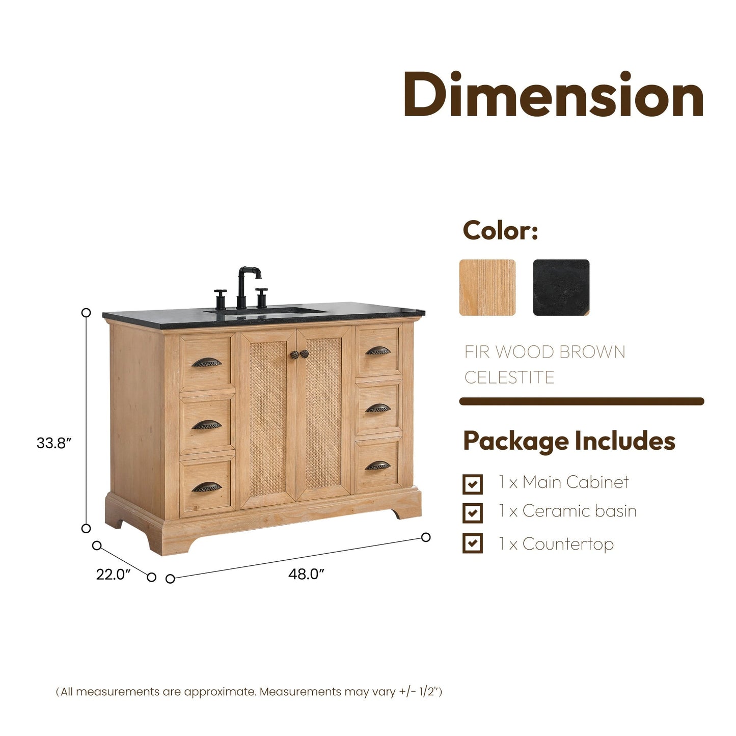 Meuble-lavabo Hervas avec plateau en marbre naturel, sans miroir.