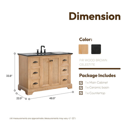 Meuble-lavabo Hervas avec plateau en marbre naturel, sans miroir.