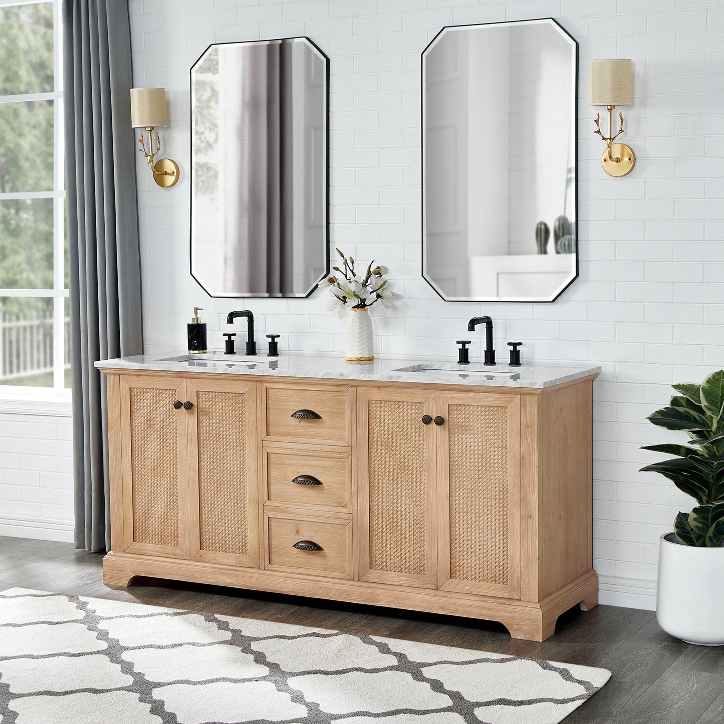 Meuble-lavabo Hervas avec plateau en marbre naturel, sans miroir.