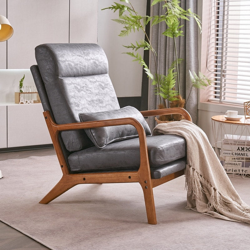 Fauteuil de loisirs avec dossier haut en bois massif et accoudoirs, fauteuil d'appoint