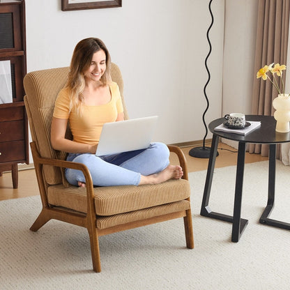 Fauteuil de loisirs avec dossier haut en bois massif et accoudoirs, fauteuil d'appoint