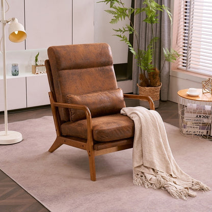 Fauteuil de loisirs avec dossier haut en bois massif et accoudoirs, fauteuil d'appoint
