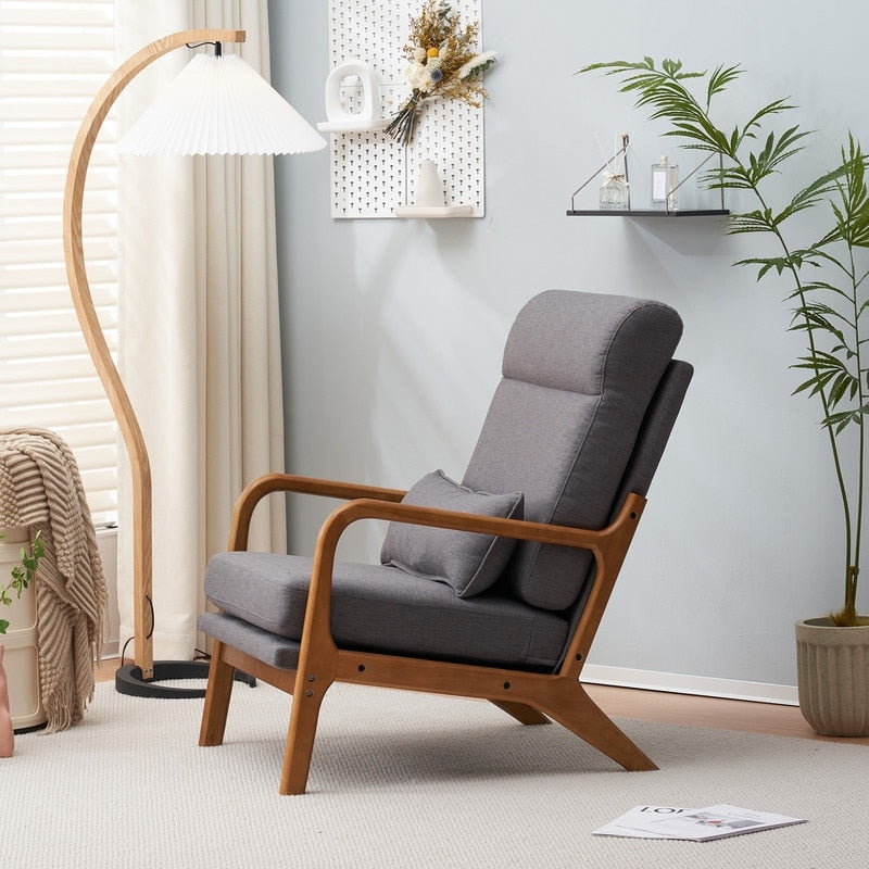 Fauteuil de loisirs avec dossier haut en bois massif et accoudoirs, fauteuil d'appoint