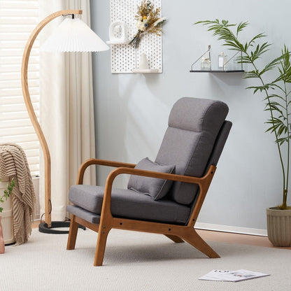 Fauteuil de loisirs avec dossier haut en bois massif et accoudoirs, fauteuil d'appoint