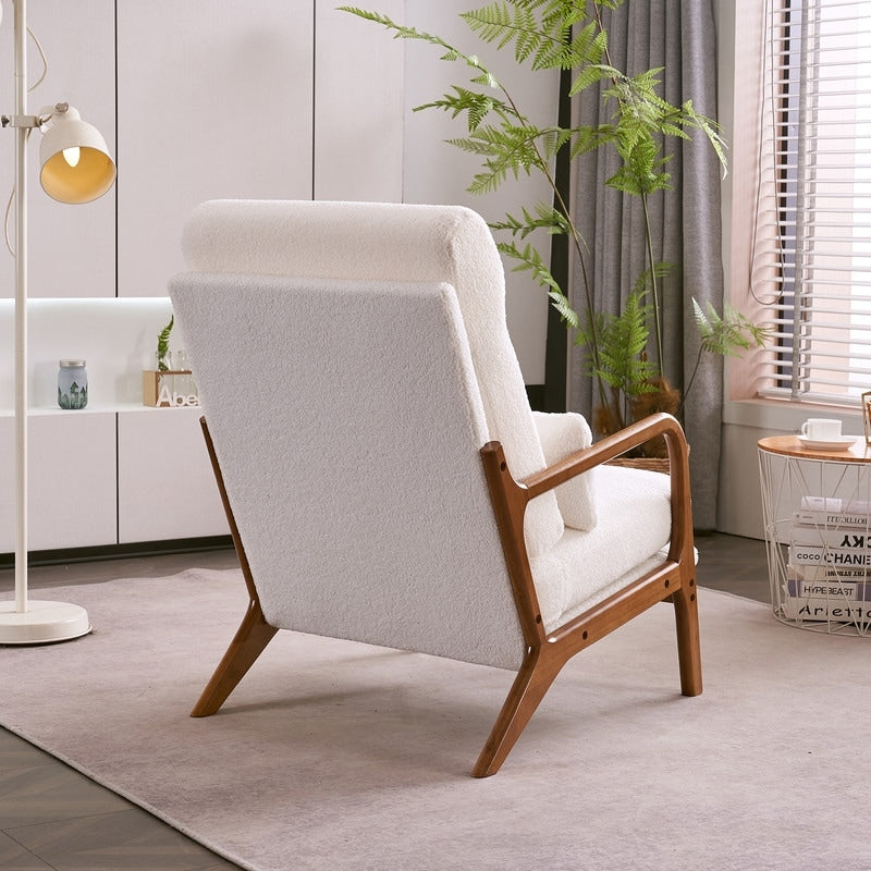 Fauteuil de loisirs avec dossier haut en bois massif et accoudoirs, fauteuil d'appoint