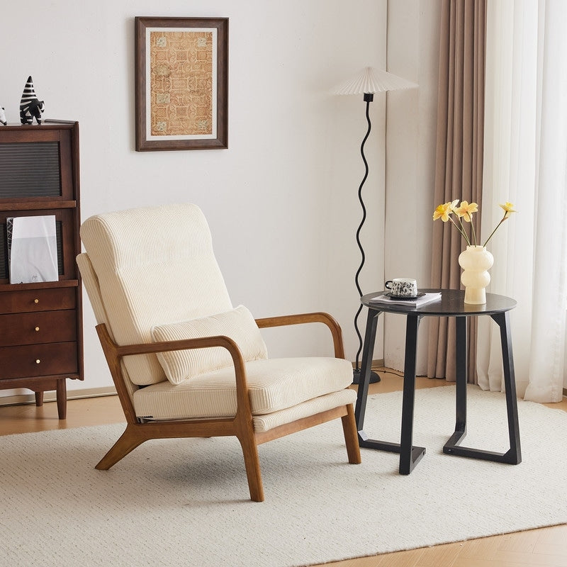 Fauteuil de loisirs avec dossier haut en bois massif et accoudoirs, fauteuil d'appoint