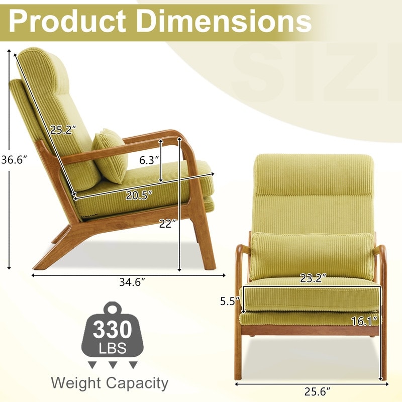 Fauteuil de loisirs avec dossier haut en bois massif et accoudoirs, fauteuil d'appoint