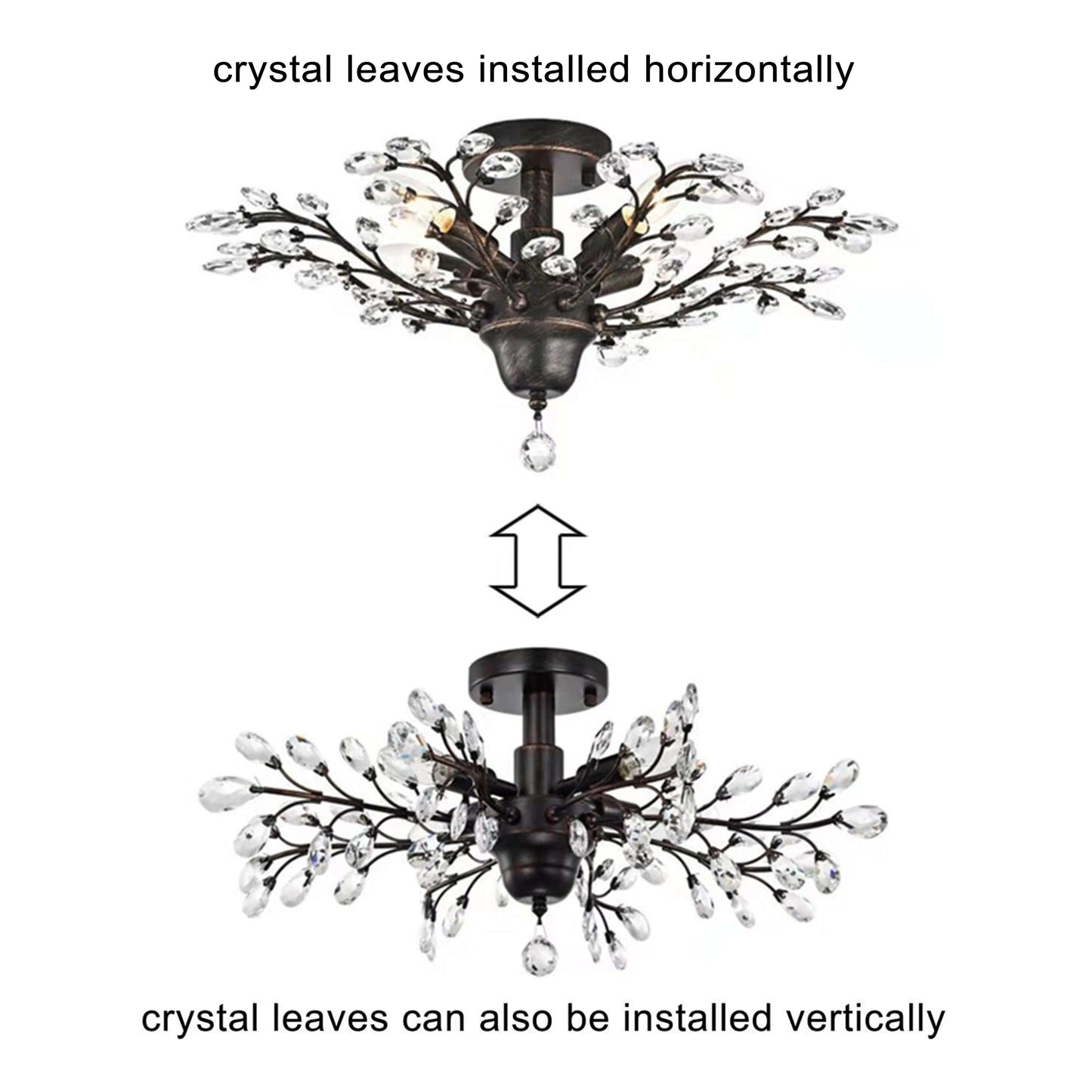 Plafonnier Holly à 4 lumières en cristal et feuilles