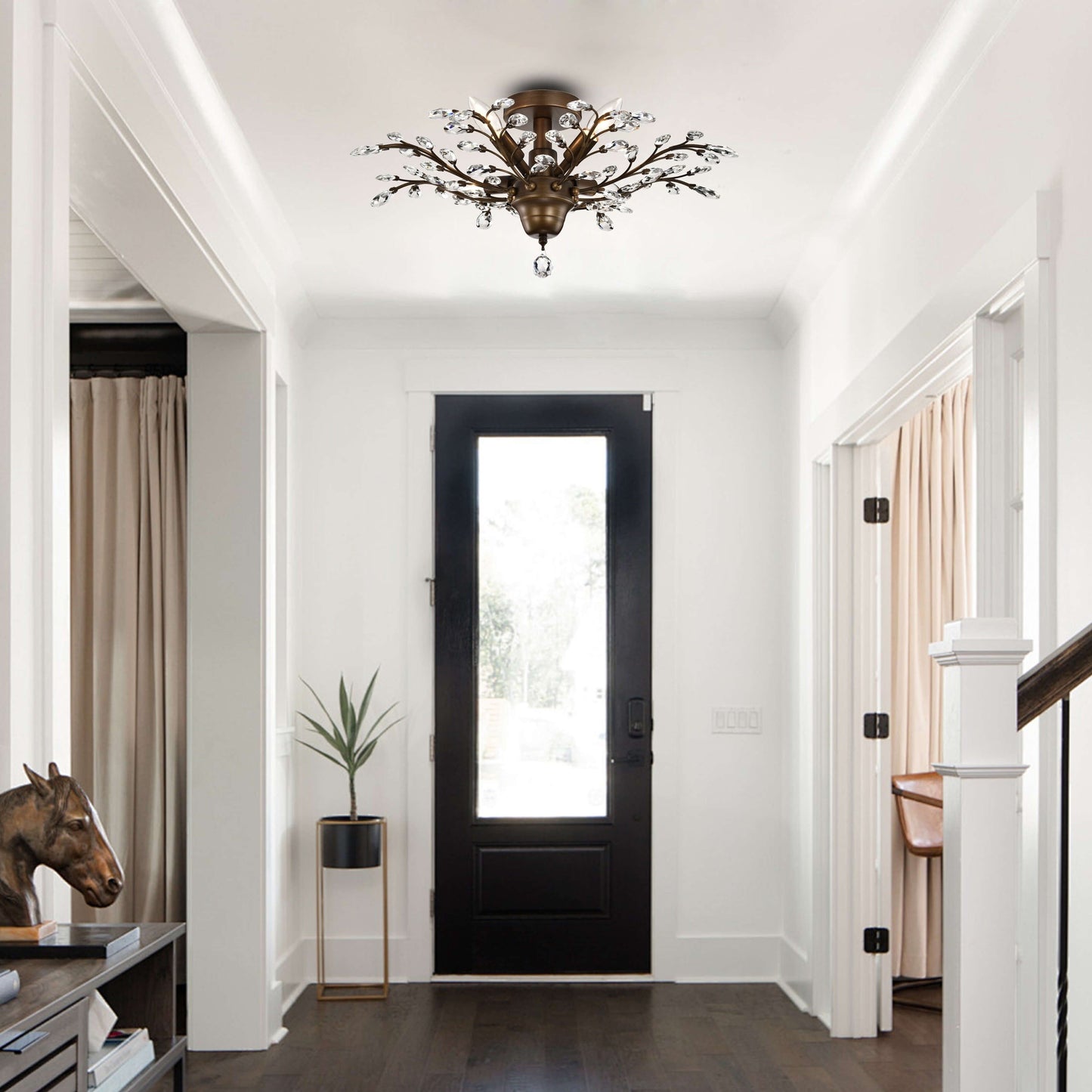 Plafonnier Holly à 4 lumières en cristal et feuilles