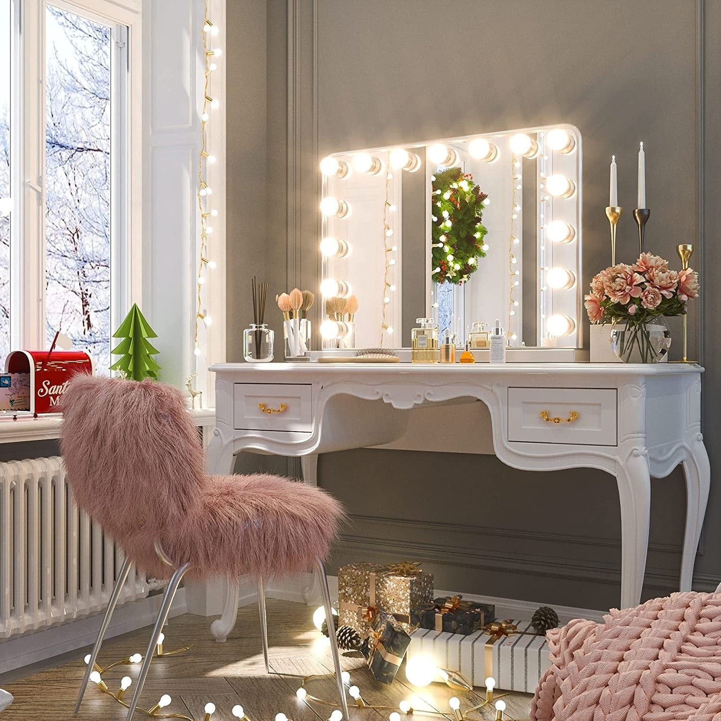 Miroir de maquillage Keonjinn style Hollywood avec 15/18 LED