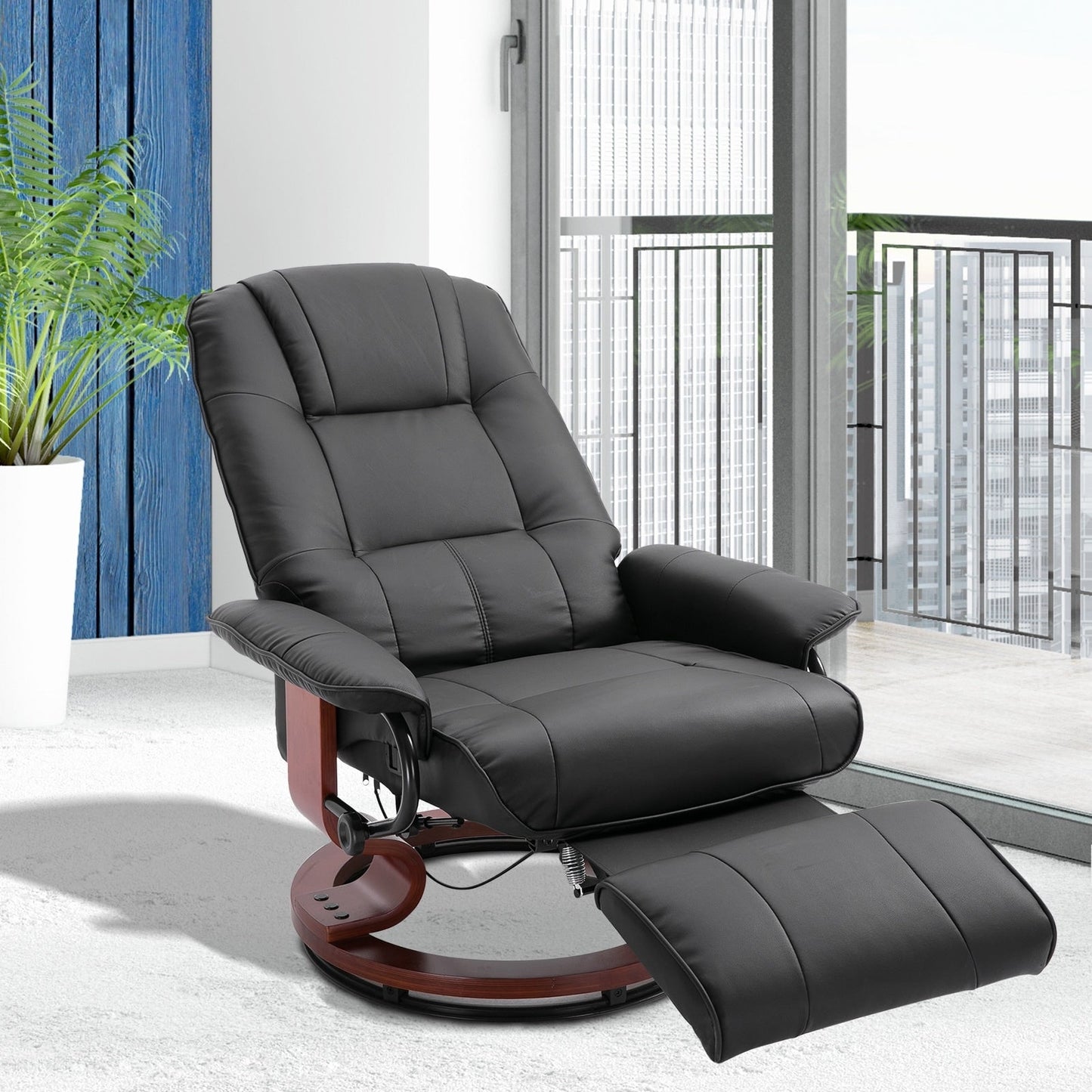 Fauteuil inclinable HomCom en similicuir, réglable, pivotant et à base manuelle, avec repose-pieds confortable et relaxant