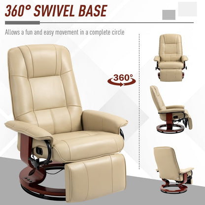 Fauteuil inclinable HomCom en similicuir, réglable, pivotant et à base manuelle, avec repose-pieds confortable et relaxant