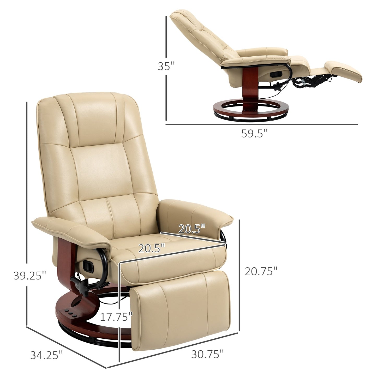 Fauteuil inclinable HomCom en similicuir, réglable, pivotant et à base manuelle, avec repose-pieds confortable et relaxant