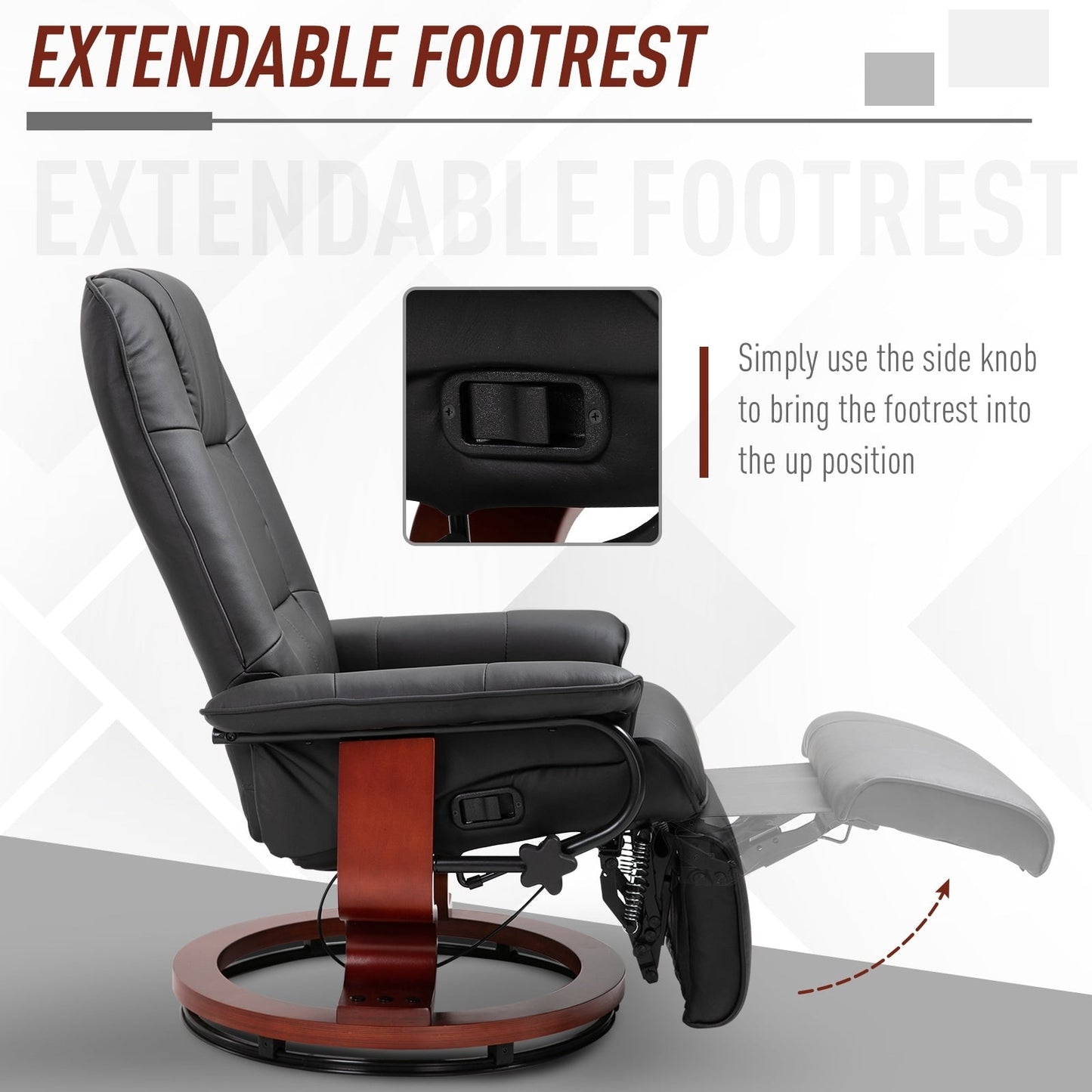 Fauteuil inclinable HomCom en similicuir, réglable, pivotant et à base manuelle, avec repose-pieds confortable et relaxant