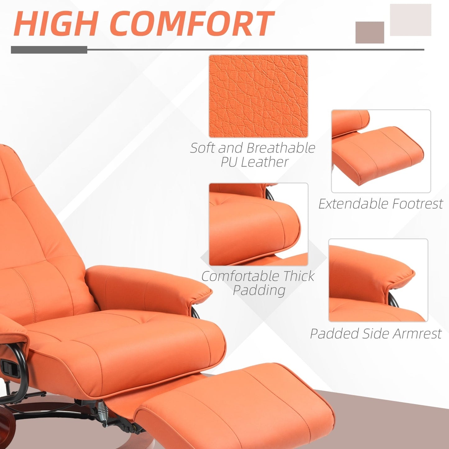 Fauteuil inclinable HomCom en similicuir, réglable, pivotant et à base manuelle, avec repose-pieds confortable et relaxant