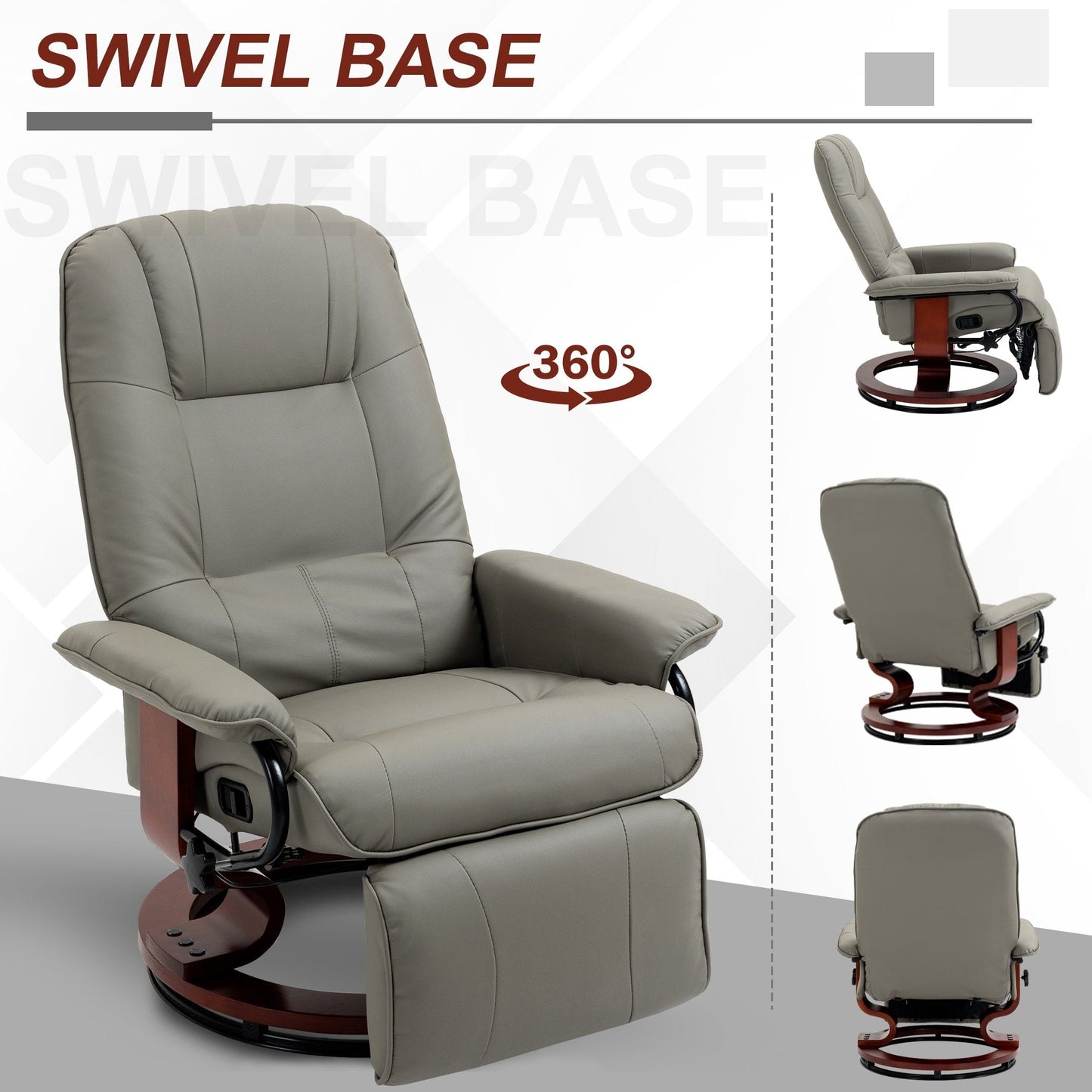 Fauteuil inclinable HomCom en similicuir, réglable, pivotant et à base manuelle, avec repose-pieds confortable et relaxant