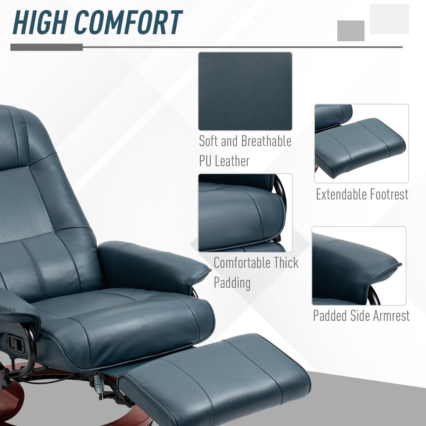 Fauteuil inclinable HomCom en similicuir, réglable, pivotant et à base manuelle, avec repose-pieds confortable et relaxant
