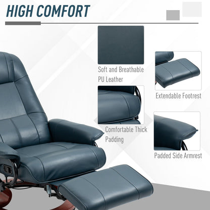 Fauteuil inclinable HomCom en similicuir, réglable, pivotant et à base manuelle, avec repose-pieds confortable et relaxant