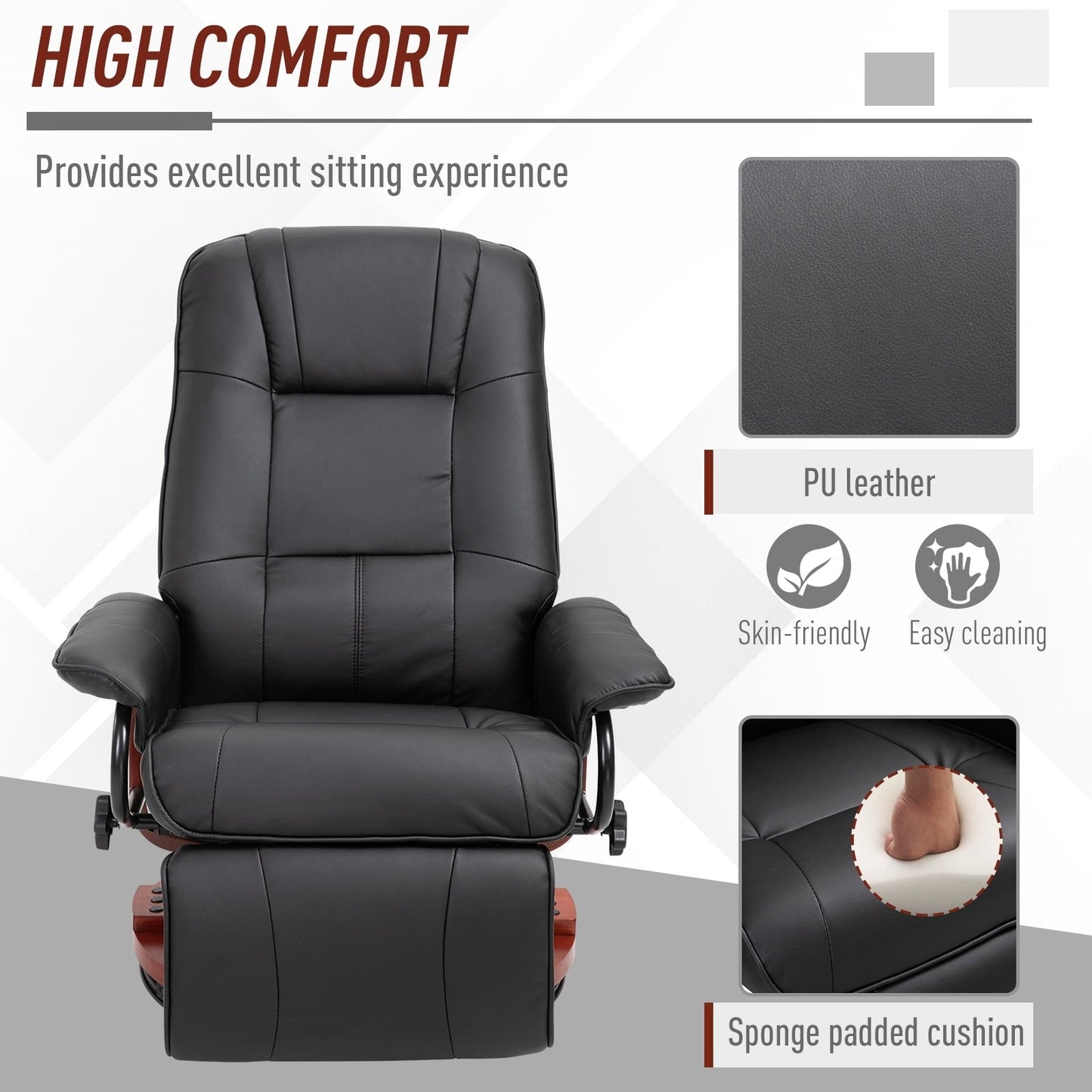 Fauteuil inclinable HomCom en similicuir, réglable, pivotant et à base manuelle, avec repose-pieds confortable et relaxant