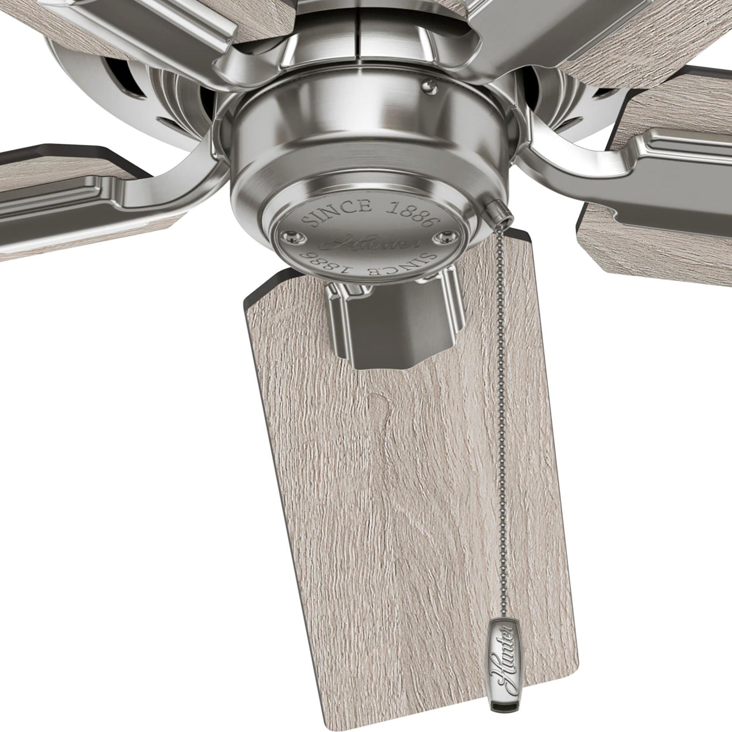 Ventilateur de plafond Hunter 44 Altidore en nickel brossé avec kit d'éclairage LED et chaînette - Style campagnard, rustique et transitionnel