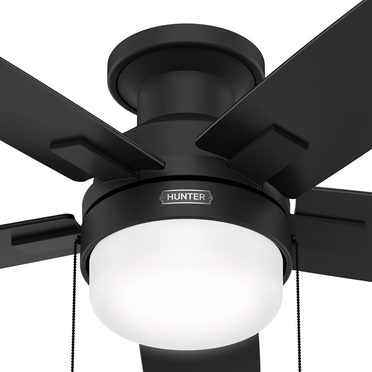 Ventilateur de plafond Hunter 52 Anisten à profil bas avec éclairage LED et chaînette - Style moderne, contemporain et transitionnel