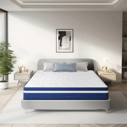 Matelas à ressorts ensachés SweDrea 25 cm (10 po) à fermeté moyenne, avec surmatelas intégré, pour soulager les douleurs dorsales et procurer une sensation de fraîcheur. Certifié CertiPUR-US, SGS et OEKO-TEX®.