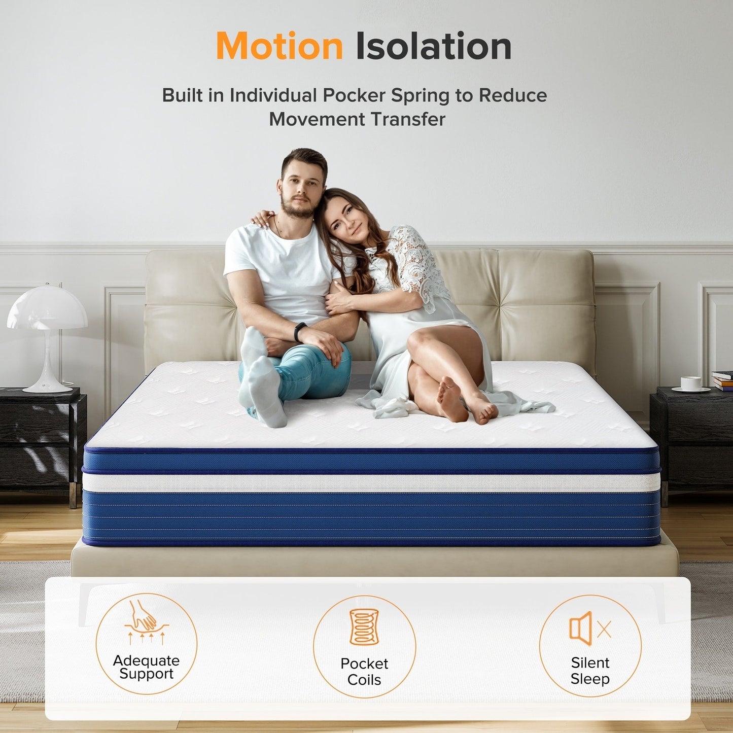 Matelas à ressorts ensachés SweDrea 25 cm (10 po) à fermeté moyenne, avec surmatelas intégré, pour soulager les douleurs dorsales et procurer une sensation de fraîcheur. Certifié CertiPUR-US, SGS et OEKO-TEX®.