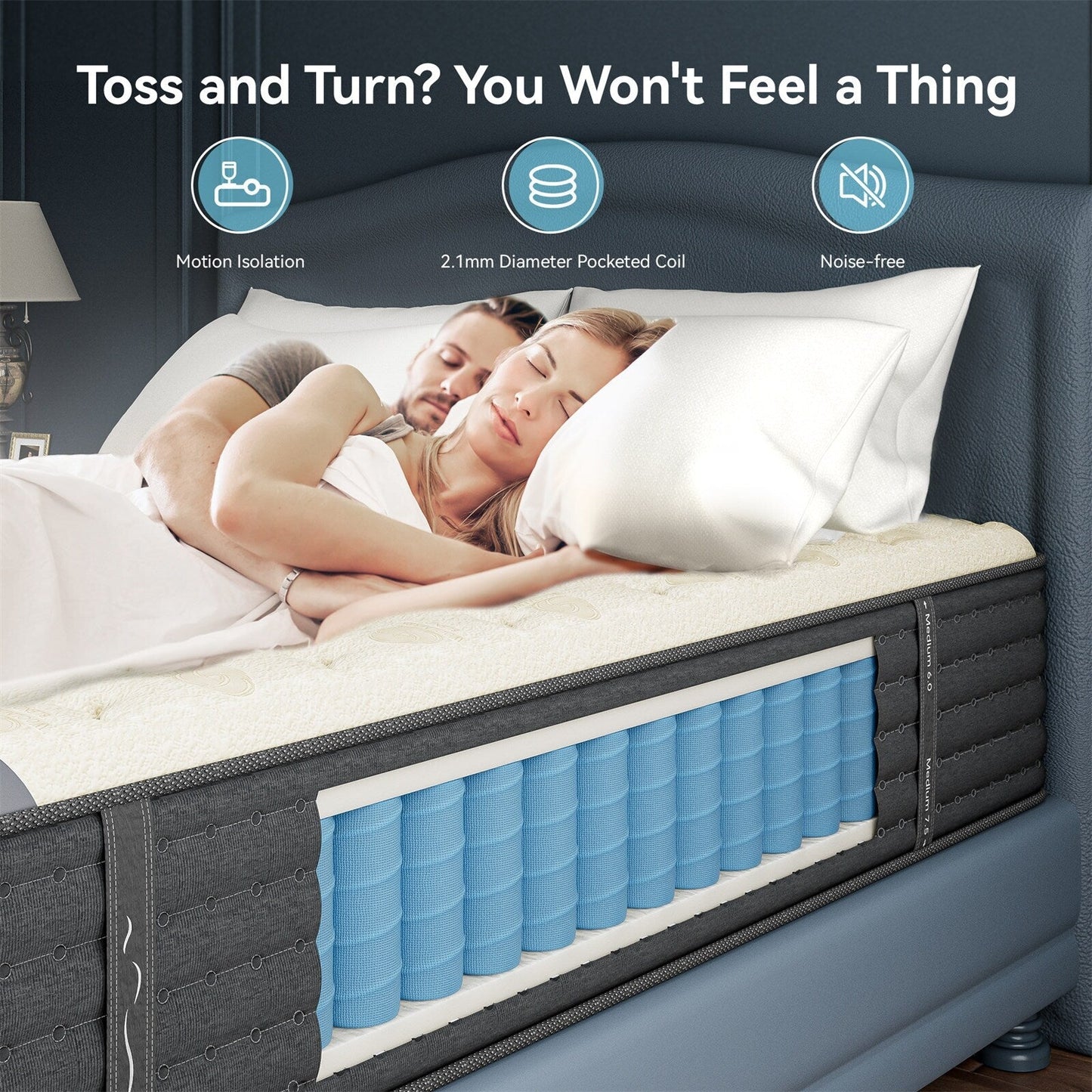 Matelas hybride luxueux double face SweDrea de 35,5 cm (14 po) – Fermeté moyenne à ferme, certifié CertiPUR-US, SGS et OEKO-TEX®.