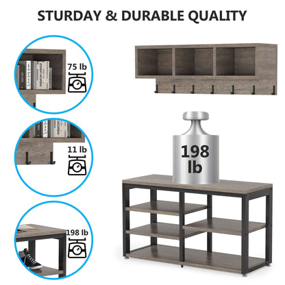 Ensemble porte-manteau et banc à chaussures pour entrée, style industriel.