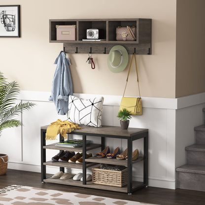 Ensemble porte-manteau et banc à chaussures pour entrée, style industriel.