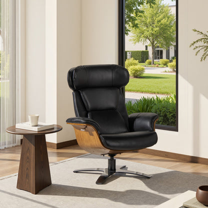 Fauteuil inclinable Jovan 31,5 en bois courbé et cuir véritable