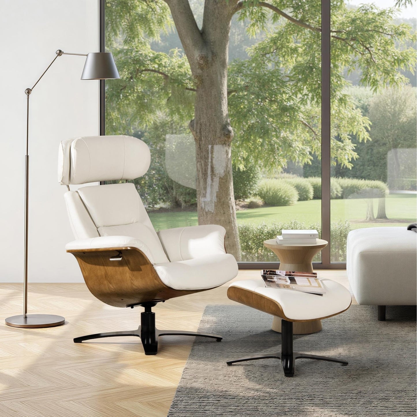 Fauteuil inclinable Jovan 31,5 en cuir véritable avec repose-pieds