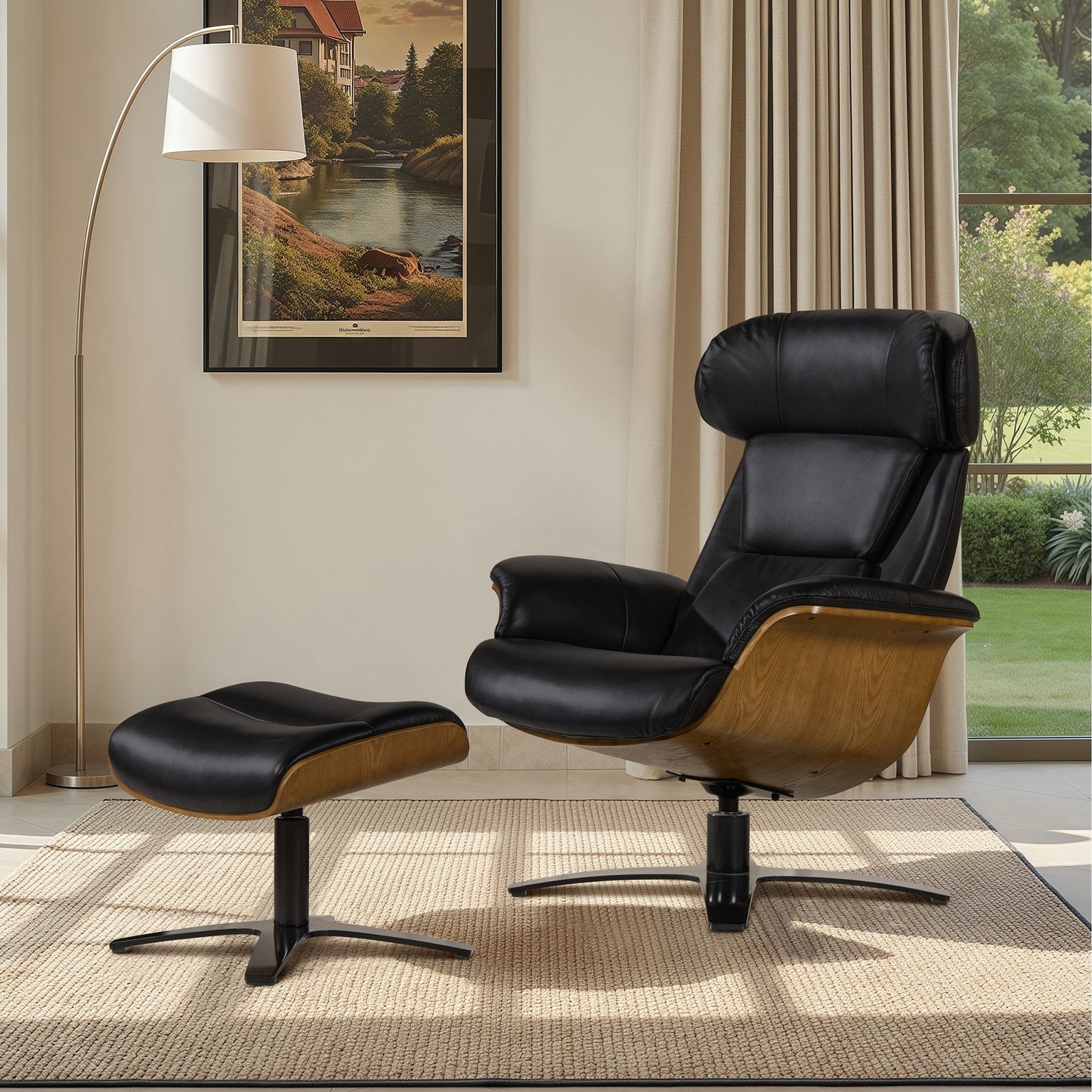 Fauteuil inclinable Jovan 31,5 en cuir véritable avec repose-pieds