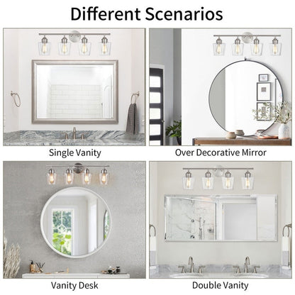 Applique murale de salle de bain KAWOTI à 4 lumières, intensité variable, en métal et avec abat-jour en verre