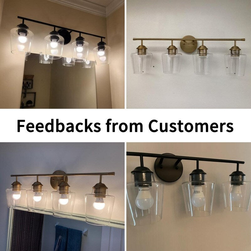 Applique murale de salle de bain KAWOTI à 4 lumières, intensité variable, en métal et avec abat-jour en verre