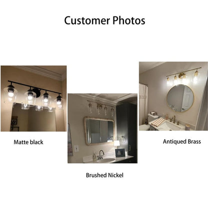 Applique murale de salle de bain KAWOTI à 4 lumières, intensité variable, en métal et avec abat-jour en verre