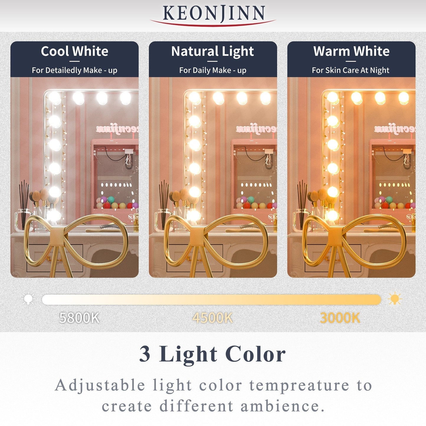 Miroir de maquillage Keonjinn style Hollywood avec 15/18 LED
