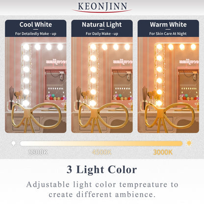 Miroir de maquillage Keonjinn style Hollywood avec 15/18 LED