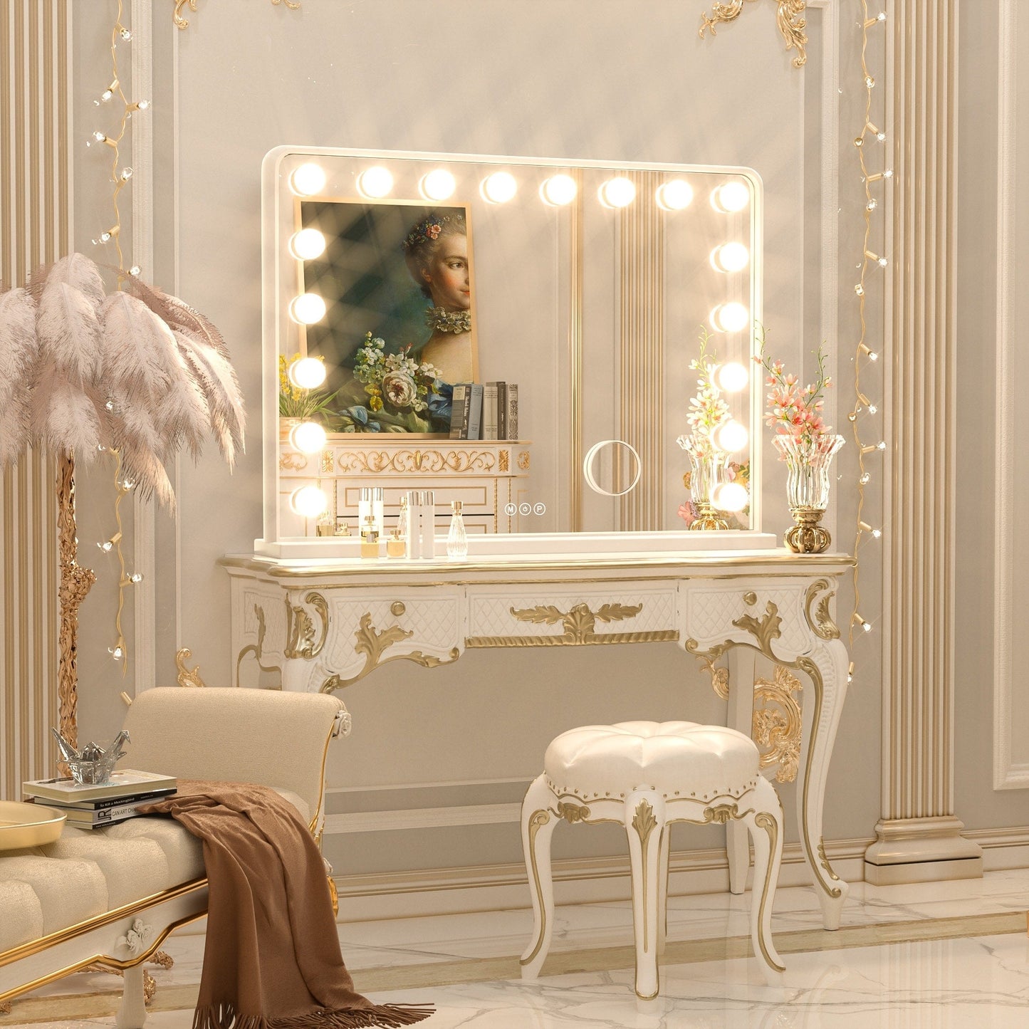 Miroir de maquillage Keonjinn style Hollywood avec 15/18 LED