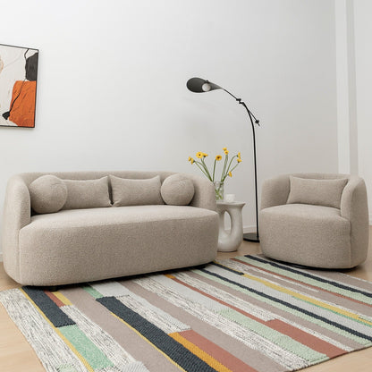 Canapé 2 places KINWELL en tissu bouclé avec coussins