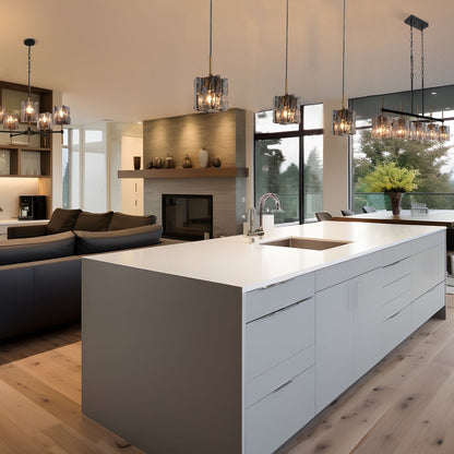 Lustre linéaire moderne Kasy à 5 lumières, en verre texturé, pour îlot de cuisine, design unique