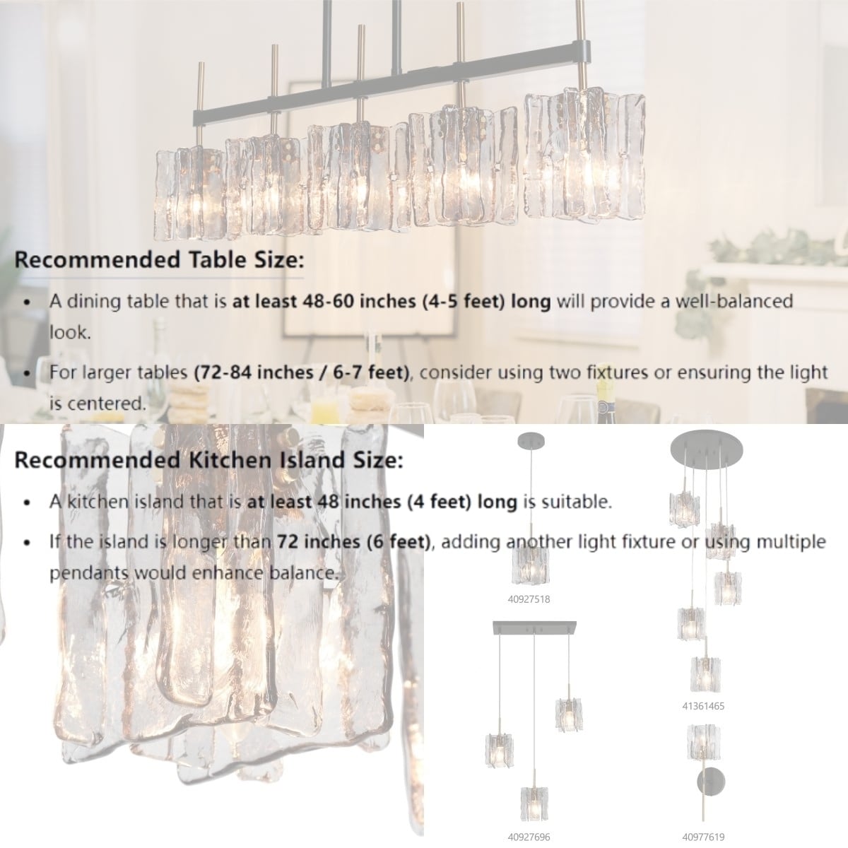 Lustre linéaire moderne Kasy à 5 lumières, en verre texturé, pour îlot de cuisine, design unique