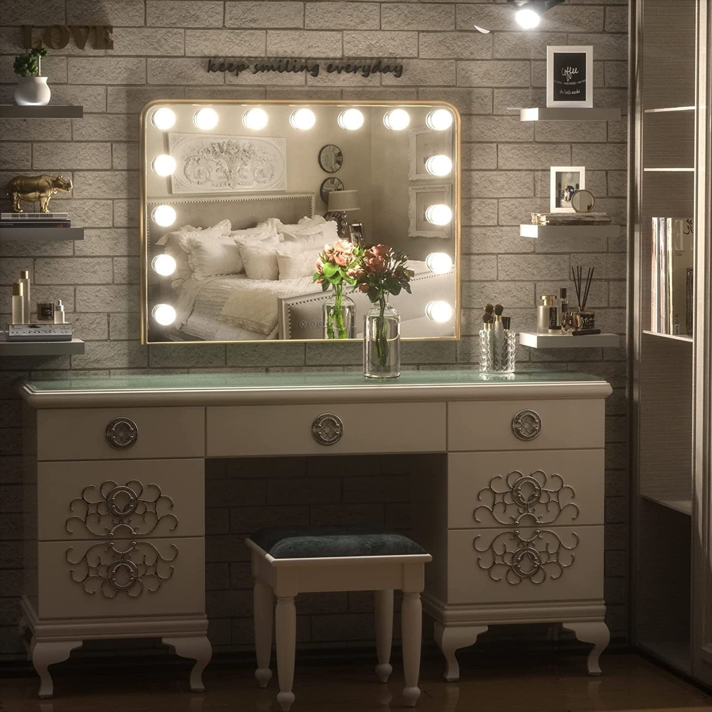 Miroir de maquillage Keonjinn style Hollywood avec 15/18 LED