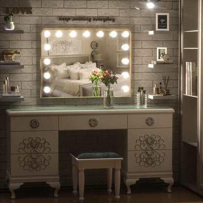 Miroir de maquillage Keonjinn style Hollywood avec 15/18 LED