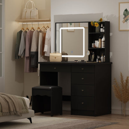 Ensemble coiffeuse Kerrogee avec miroir lumineux réglable et tabouret - 39,4 cm (L) x 19,7 cm (l) x 53,5 cm (H)