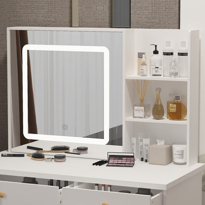 Ensemble coiffeuse Kerrogee avec miroir lumineux réglable et tabouret - 39,4 cm (L) x 19,7 cm (l) x 53,5 cm (H)