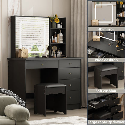 Ensemble coiffeuse Kerrogee avec miroir lumineux réglable et tabouret - 39,4 cm (L) x 19,7 cm (l) x 53,5 cm (H)