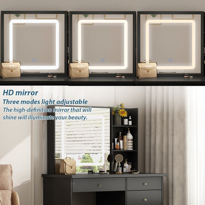 Ensemble coiffeuse Kerrogee avec miroir lumineux réglable et tabouret - 39,4 cm (L) x 19,7 cm (l) x 53,5 cm (H)