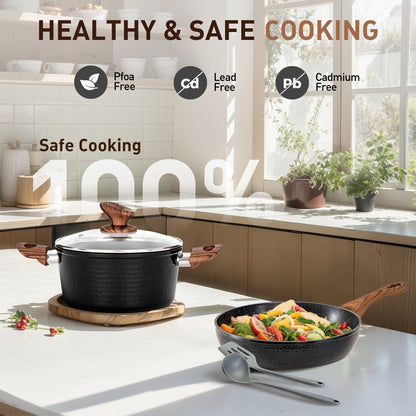 Ensemble de 15 pièces de batterie de cuisine antiadhésive à revêtement granit Kitchen Academy