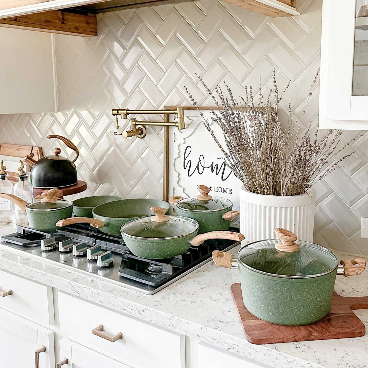 Batterie de cuisine antiadhésive, ensemble de 12 pièces (casseroles et poêles) en granit